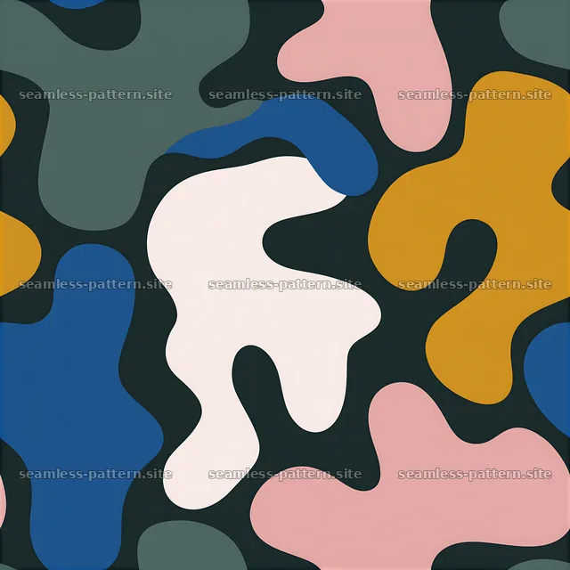 Colorful organic blobs seamless pattern on dark background — seamless tileable pattern