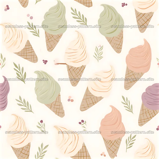 Cute ice cream seamless pattern with cones and soft serve designs — seamless tileable pattern