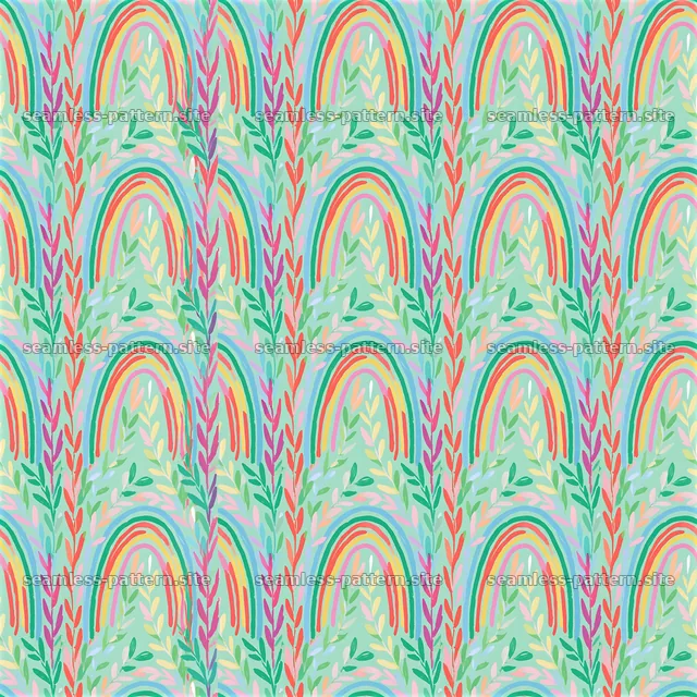 Colorful Rainbow and Botanical Seamless Pattern — seamless tileable pattern