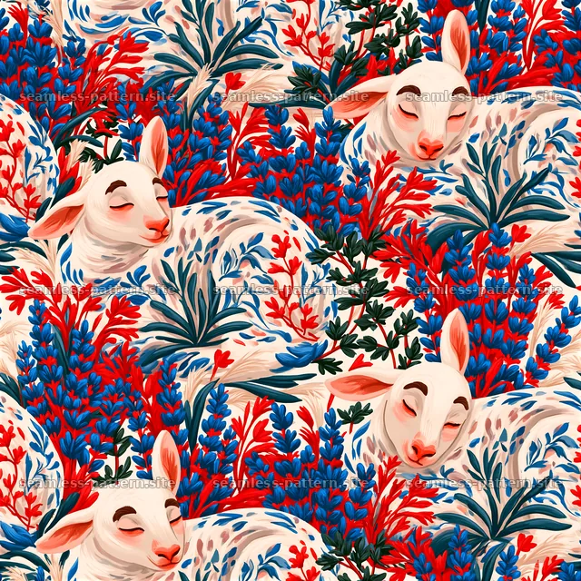 Lambs and Botanical Foliage Seamless Pattern — seamless tileable pattern