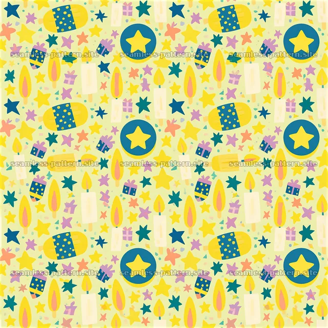Colorful and playful design of birthday-themed items in repeat — seamless tileable pattern