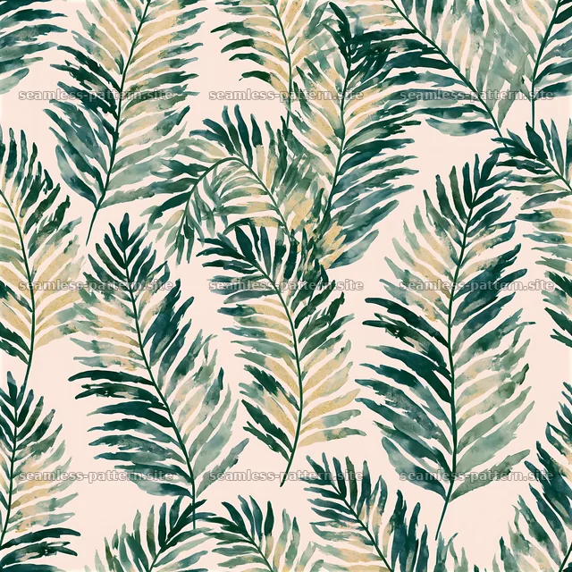 Seamless watercolor fern pattern with green leaves on soft background — seamless tileable pattern