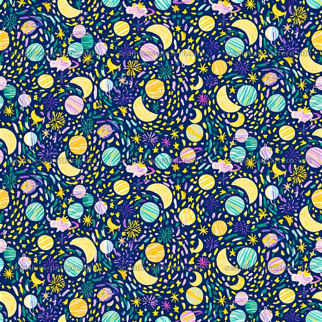 Colorful Moon and Planetary Seamless Pattern — seamless tileable pattern