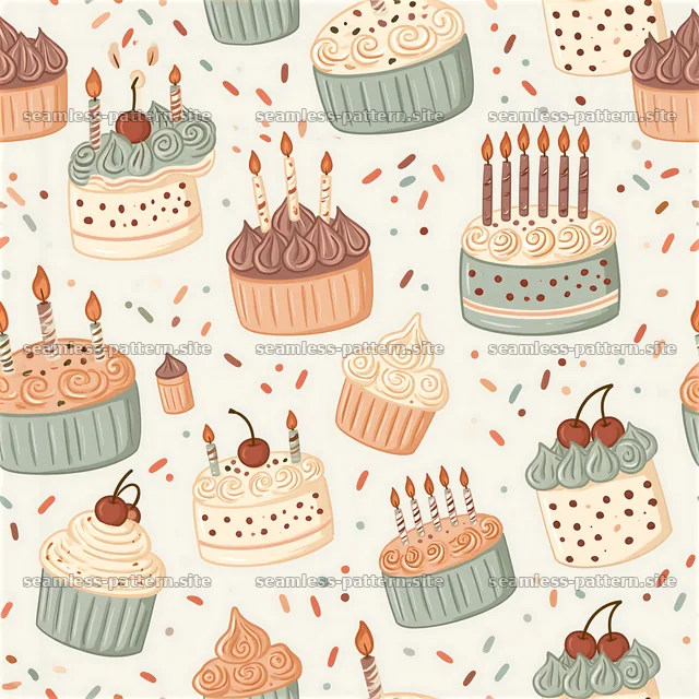 Birthday cake and cupcake seamless pattern — seamless tileable pattern