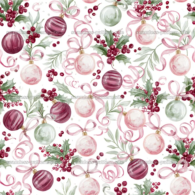 Colorful Christmas tree ornaments with ribbons seamless pattern — seamless tileable pattern