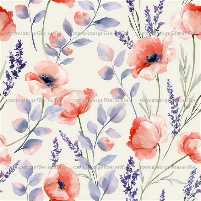 Seamless watercolor soft floral pattern with pink and purple flowers — seamless tileable pattern
