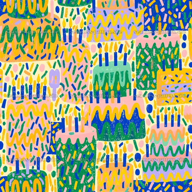 Birthday Cake and Candle Celebration Seamless Pattern — seamless tileable pattern