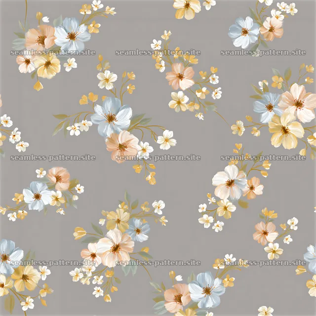 Delicate flower seamless pattern with light blue and soft yellow — seamless tileable pattern
