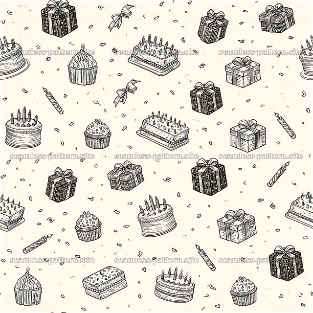 Birthday Cakes and Gifts Seamless Pattern — seamless tileable pattern