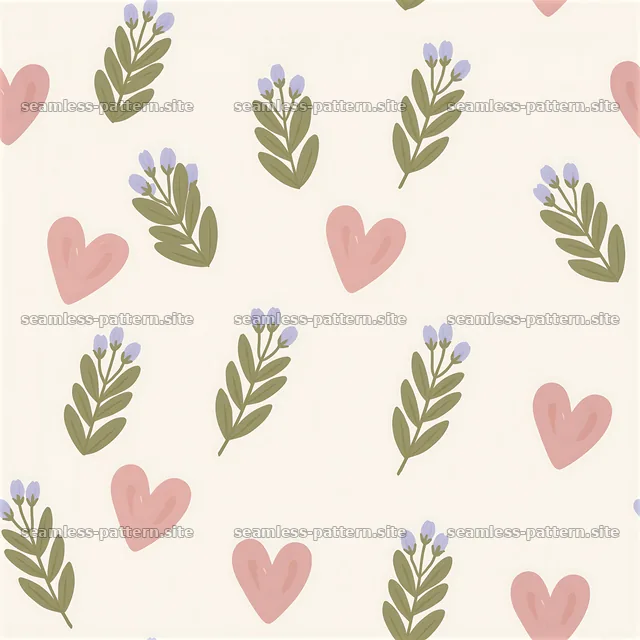 Seamless heart and botanical sprig pattern — seamless tileable pattern