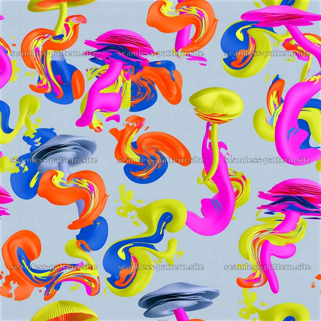 Colorful abstract mushrooms seamless pattern in vibrant colors — seamless tileable pattern