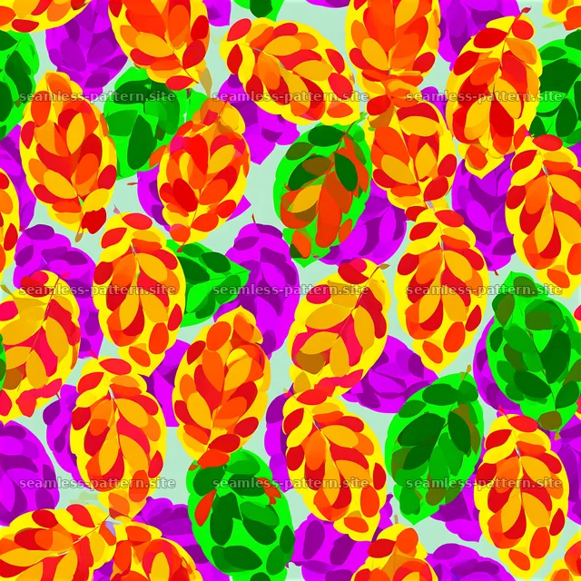 Colorful leaves in a seamless pattern on a bright background — seamless tileable pattern