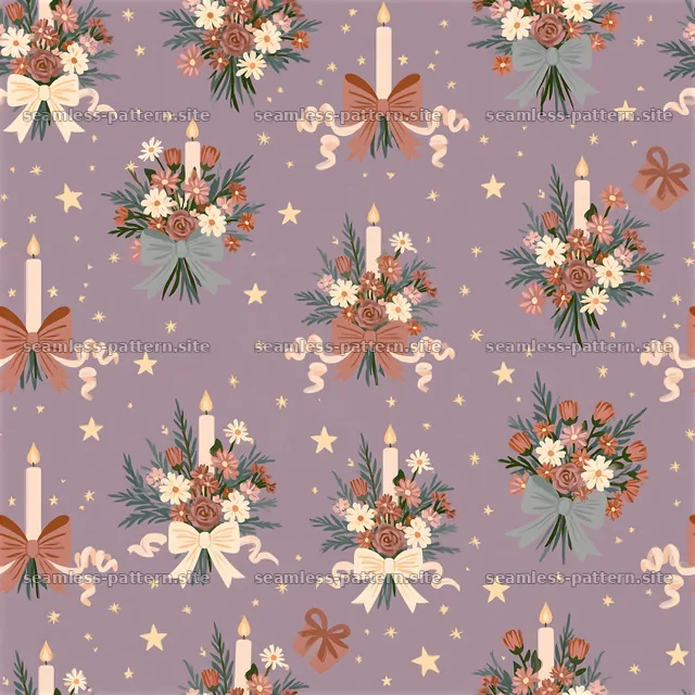Birthday Floral Candles and Bows Seamless Pattern — seamless tileable pattern