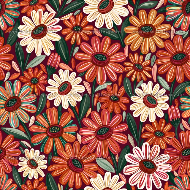 Colorful Daisy and Wildflower Floral Seamless Pattern — seamless tileable pattern