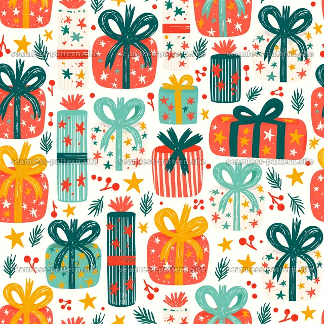 Festive gift packages in a colorful seamless pattern — seamless tileable pattern
