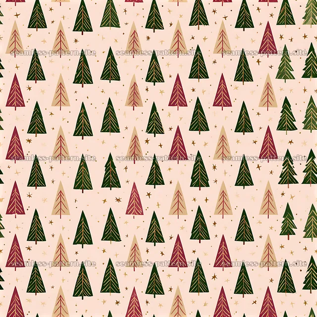 Repeating Christmas tree pattern with stars on light background — seamless tileable pattern