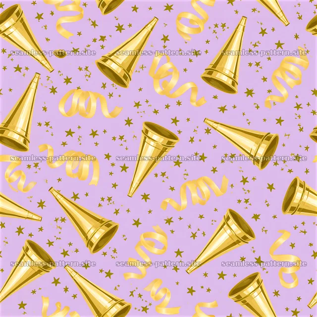 Elegant Gold Party Horns and Streamers Seamless Pattern — seamless tileable pattern