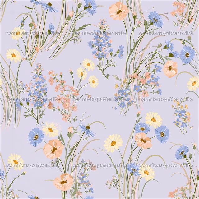 Meadow flower seamless pattern with colorful blooms on light — seamless tileable pattern