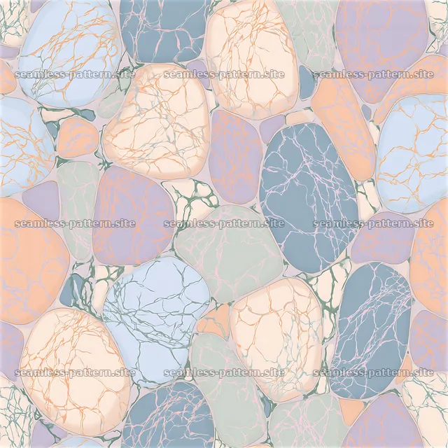 Pastel veined stone repeat pattern in soft colors and smooth shapes — seamless tileable pattern