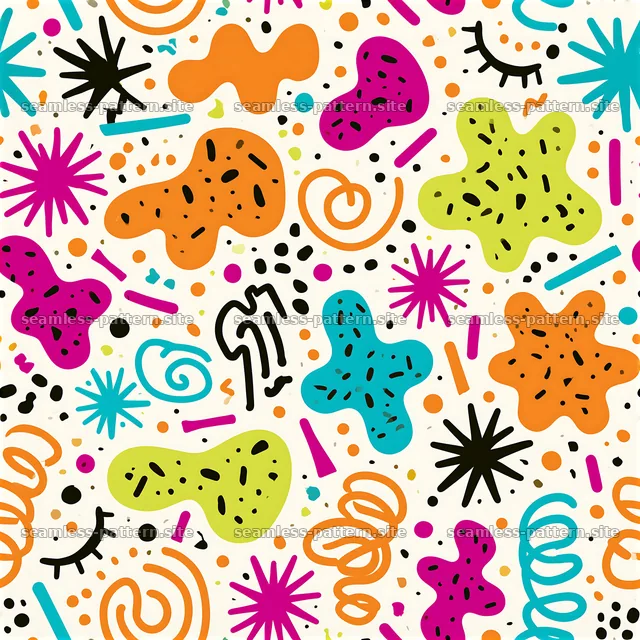 Funky bright seamless pattern with colorful abstract shapes — seamless tileable pattern