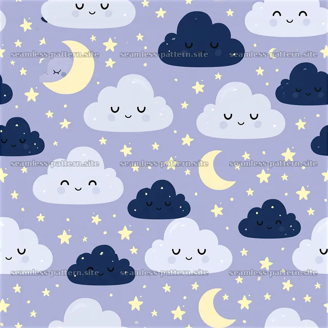 Cute smiling clouds seamless pattern on a light blue background — seamless tileable pattern