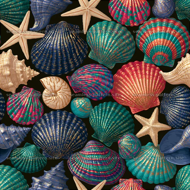 Colorful seashells and starfish seamless pattern for various uses — seamless tileable pattern