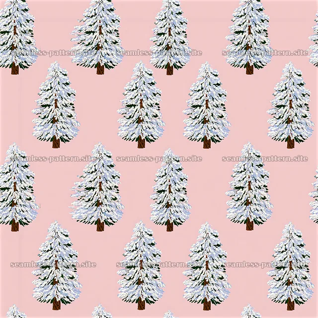 Stylish seamless pattern of snow-covered evergreen trees on pink — seamless tileable pattern