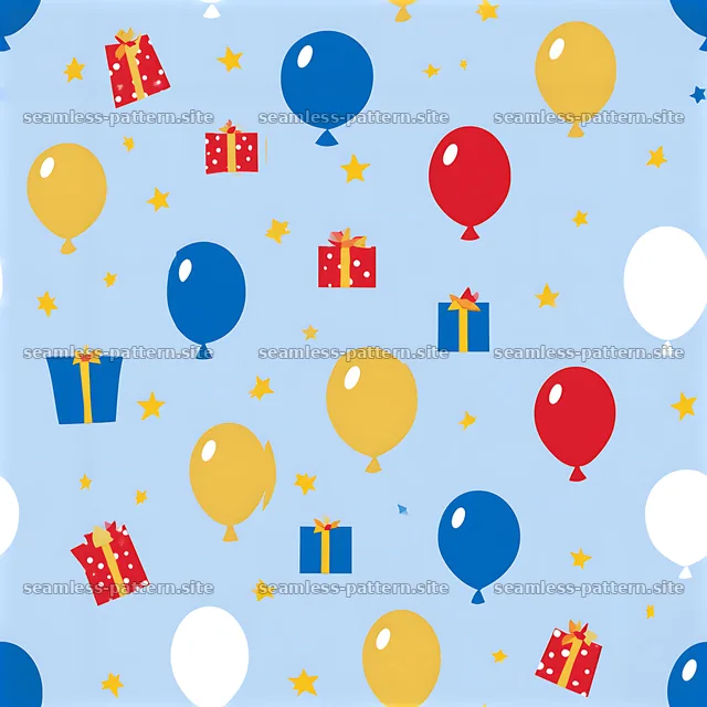 Seamless pattern with balloons and presents in bright colors — seamless tileable pattern