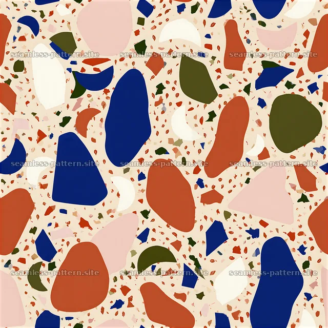 Funky terrazzo seamless texture with colorful abstract shapes — seamless tileable pattern