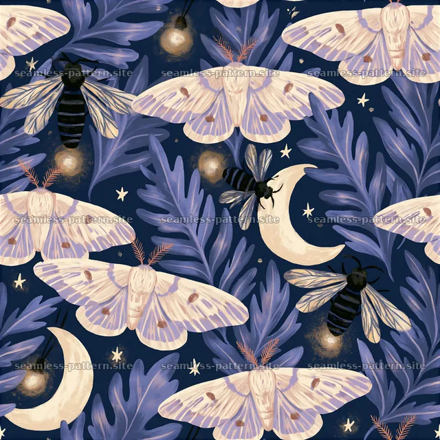 Insects and celestial elements in a seamless pattern design — seamless tileable pattern