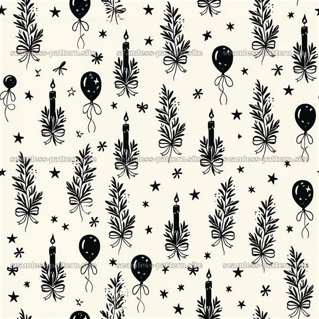 Birthday black and white seamless pattern with balloons and candles — seamless tileable pattern
