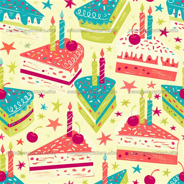 Colorful Birthday Cake and Candle Seamless Pattern — seamless tileable pattern