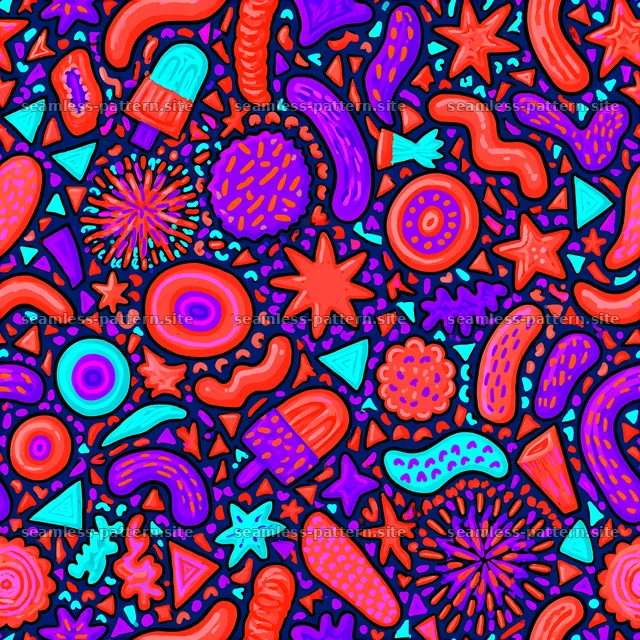 Colorful abstract seamless pattern with varied shapes and motifs — seamless tileable pattern