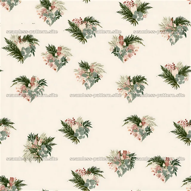 Floral heart pattern with leaves and flowers on light background — seamless tileable pattern
