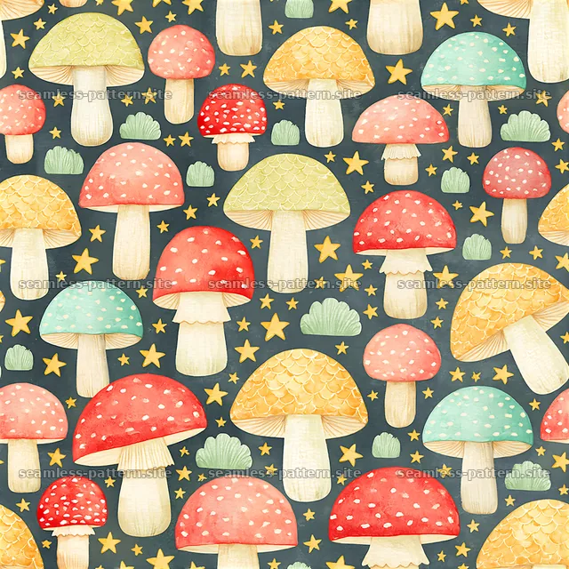 Colorful Mushroom and Star Seamless Pattern — seamless tileable pattern