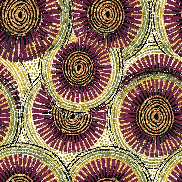 Radial black red gold repeat pattern with concentric circles — seamless tileable pattern