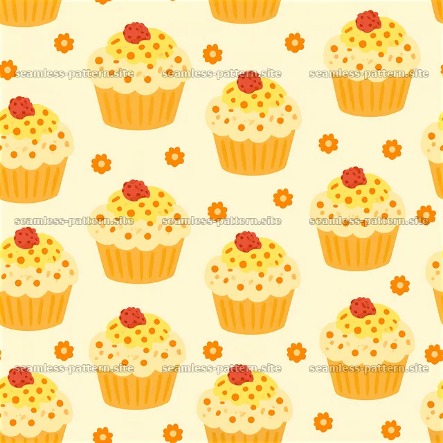 Cute cupcakes with sprinkles in a seamless pattern for kids — seamless tileable pattern