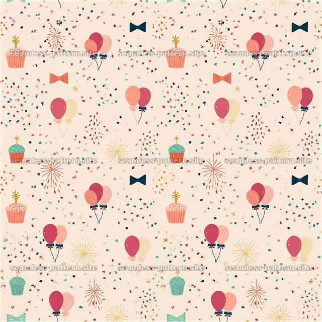 Colorful celebration seamless pattern with balloons and cupcakes — seamless tileable pattern