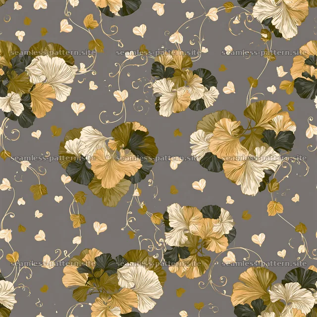Seamless botanical heart pattern with floral elements and muted colors — seamless tileable pattern