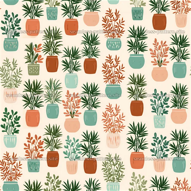 Colorful potted plants seamless pattern on a light background — seamless tileable pattern