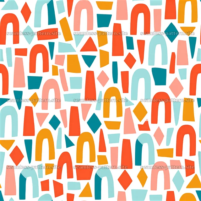 Bright coral shapes and geometric motifs in seamless pattern — seamless tileable pattern
