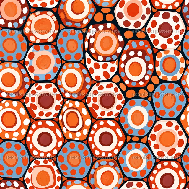 Colorful hexagon pattern with bold dots — seamless tileable pattern
