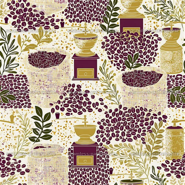 Vintage Coffee Beans and Roasting Equipment Seamless Pattern — seamless tileable pattern