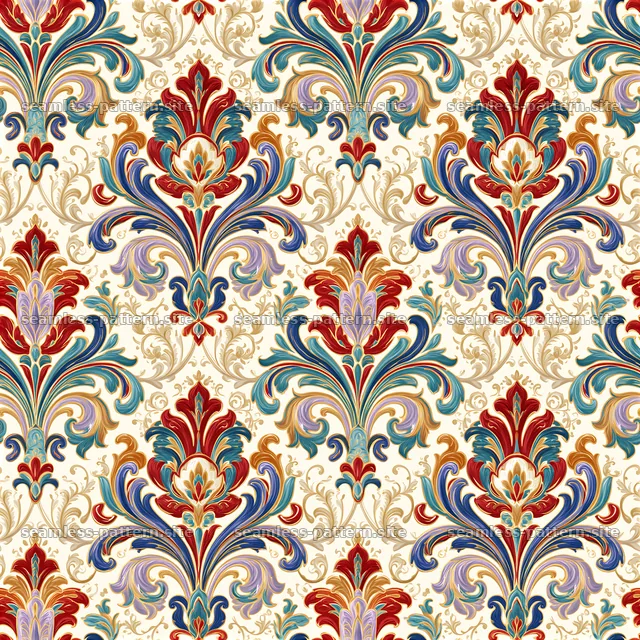 Colorful damask floral ornamental seamless pattern — seamless tileable pattern