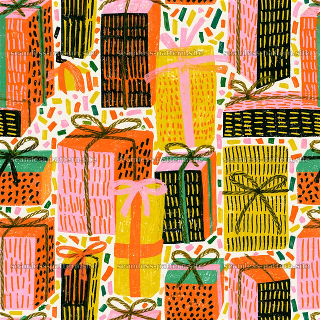 Colorful Hand-Drawn Wrapped Presents Seamless Pattern — seamless tileable pattern