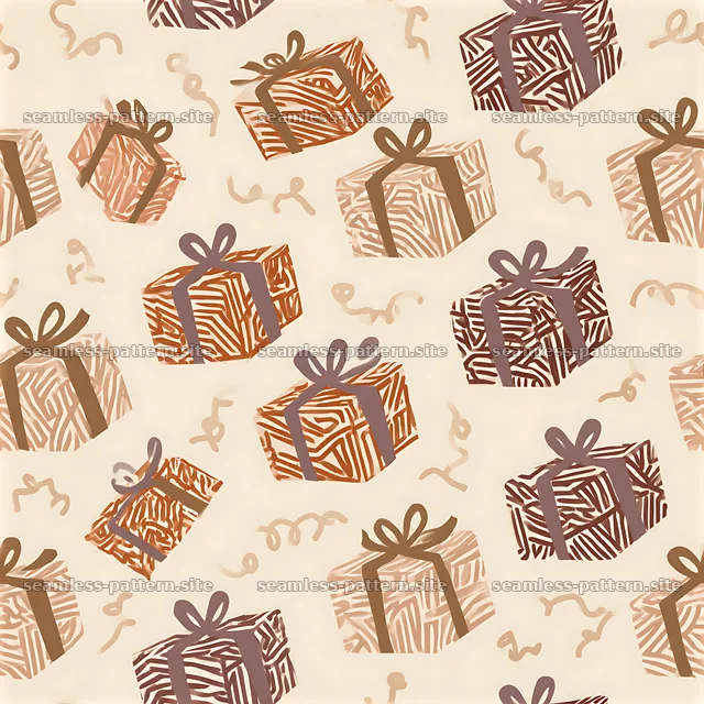 Seamless pattern with cute gift packages in warm colors on light background — seamless tileable pattern