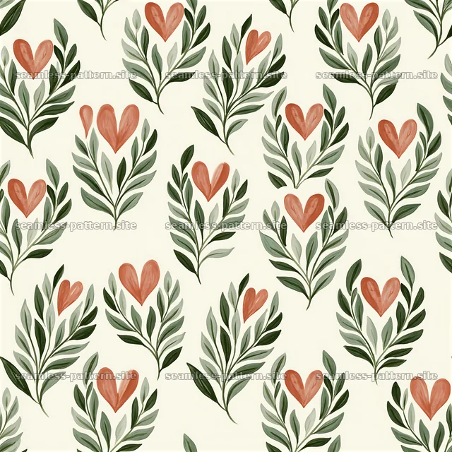 Seamless botanical leaf and heart pattern — seamless tileable pattern