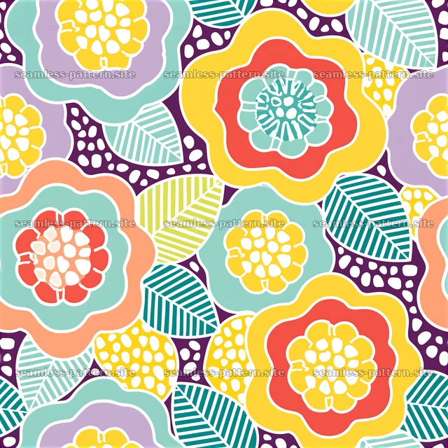 Colorful Retro Floral and Leaf Seamless Pattern — seamless tileable pattern