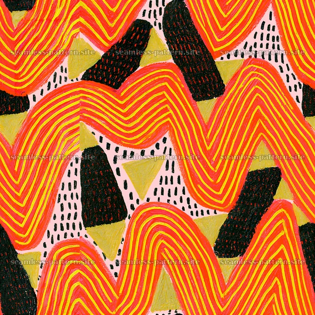 Bold abstract waves in red, gold, and black in a seamless pattern — seamless tileable pattern