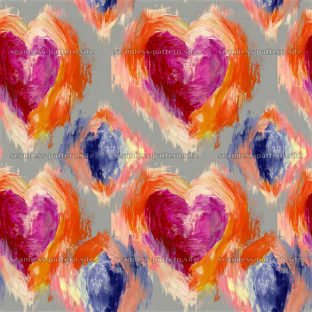 Vibrant Abstract Heart Brushstroke Seamless Pattern — seamless tileable pattern